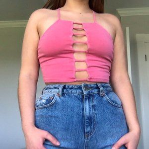 Pink Cut-out Crop Tank